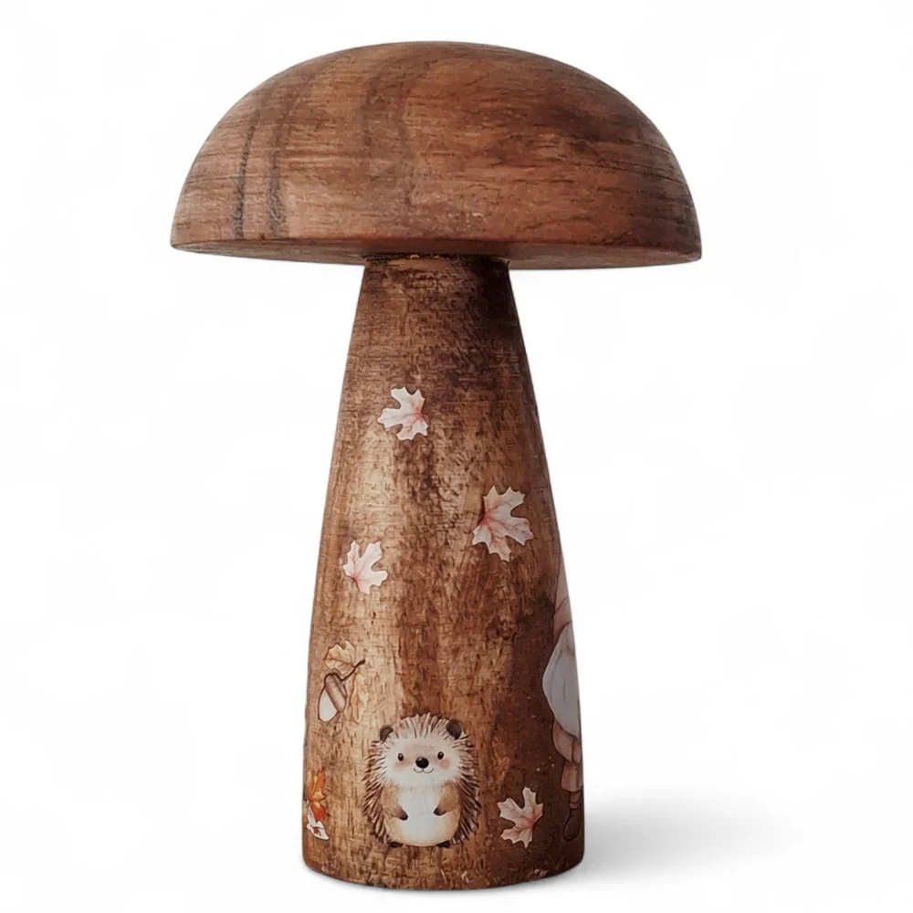 Fall Woodland Gnomes Crafted Wood Mushroom Shelf Sitter Tier Tray Tabletop Decor